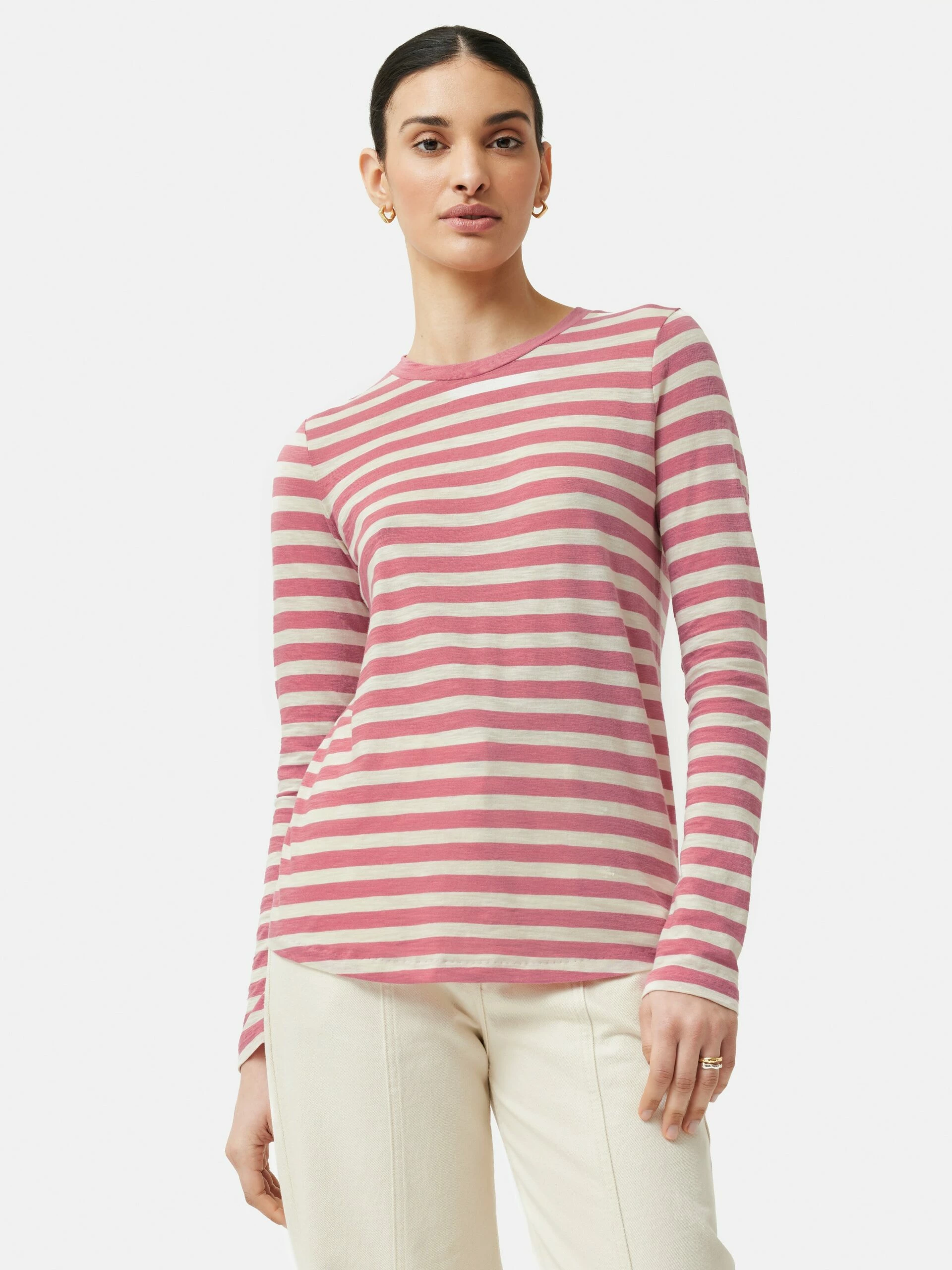 Cotton Slub Stripe Long Sleeve Tee | Pink 4 Cotton Slub Stripe Long Sleeve Tee | Pink - Image 4