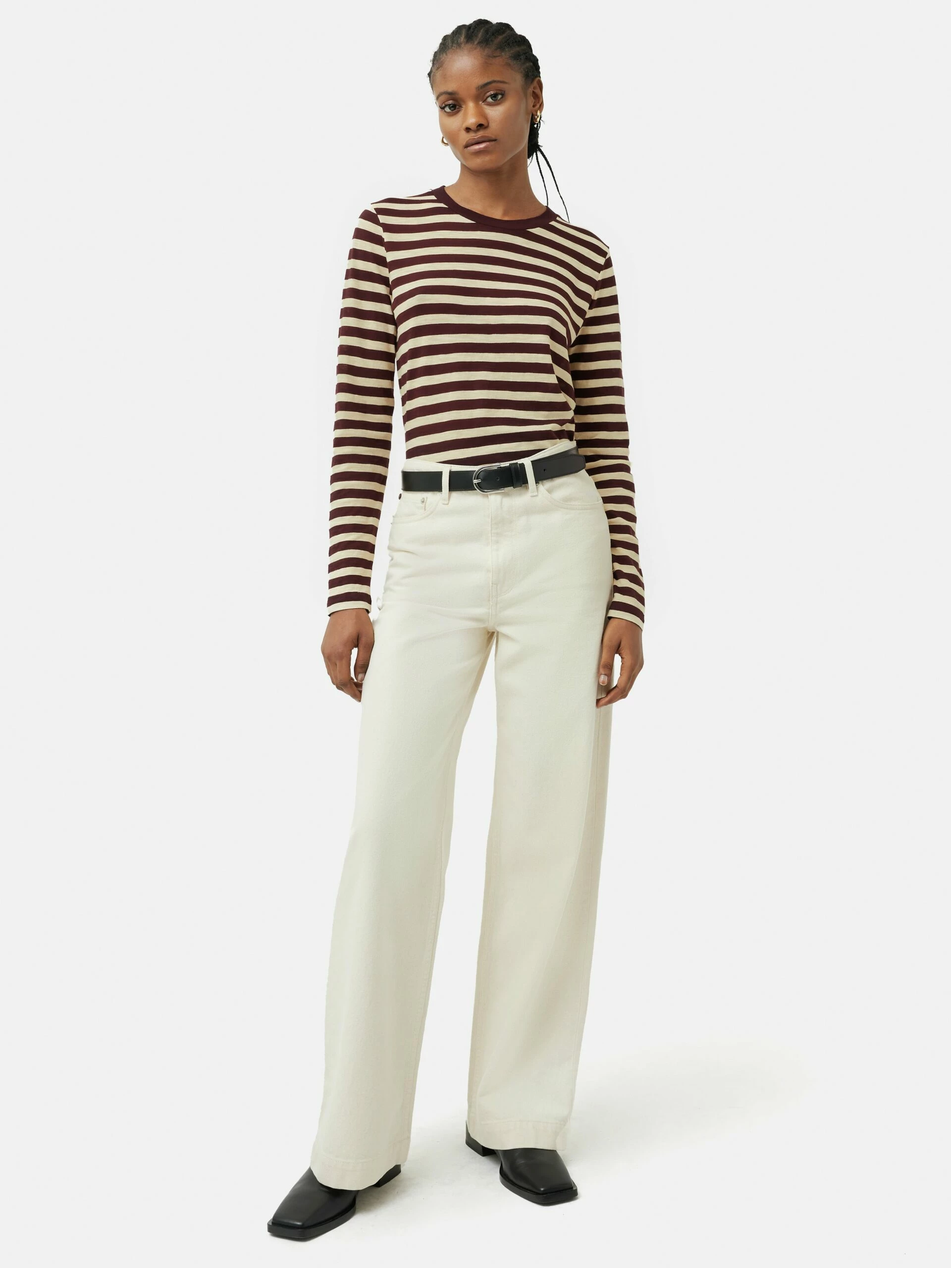 Cotton Slub Stripe Long Sleeve Tee | Burgundy 3 Cotton Slub Stripe Long Sleeve Tee | Burgundy - Image 3