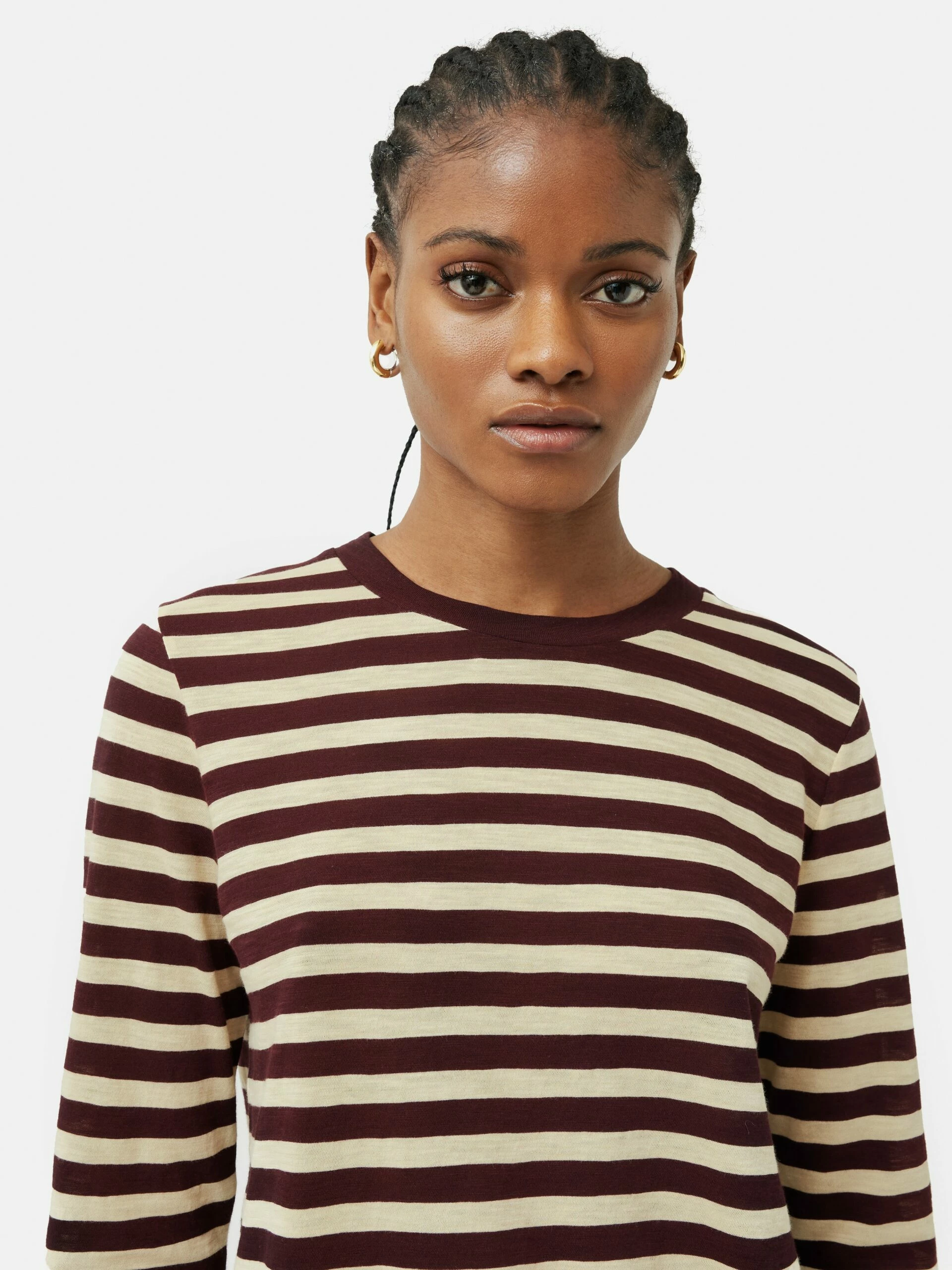 Cotton Slub Stripe Long Sleeve Tee | Burgundy 2 Cotton Slub Stripe Long Sleeve Tee | Burgundy - Image 2