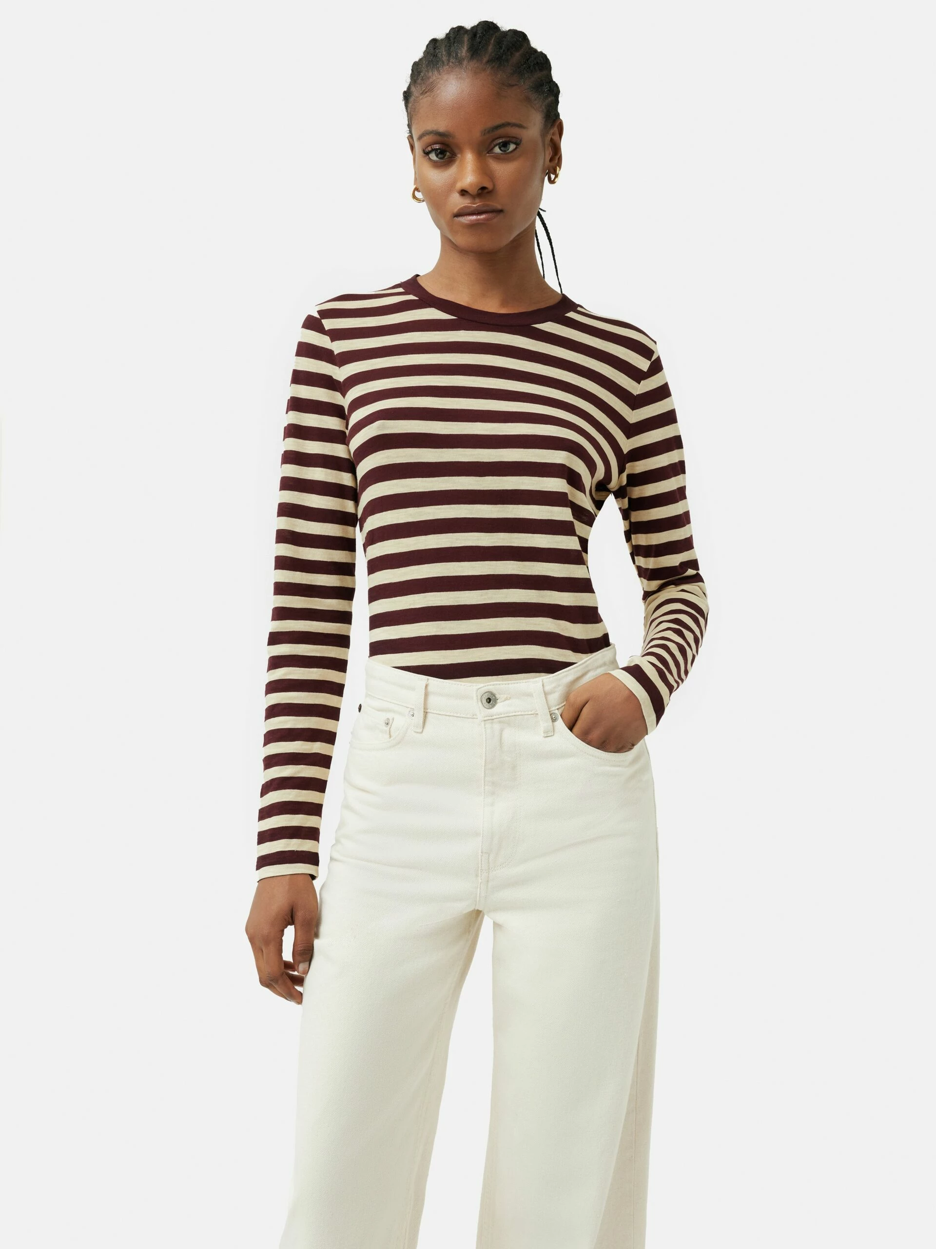 Cotton Slub Stripe Long Sleeve Tee | Burgundy 1 Cotton Slub Stripe Long Sleeve Tee | Burgundy