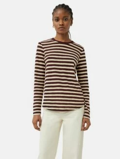 Cotton Slub Stripe Long Sleeve Tee | Burgundy 10 Cotton Slub Stripe Long Sleeve Tee | Burgundy -Jigsaw Shop J46761 RE004 3