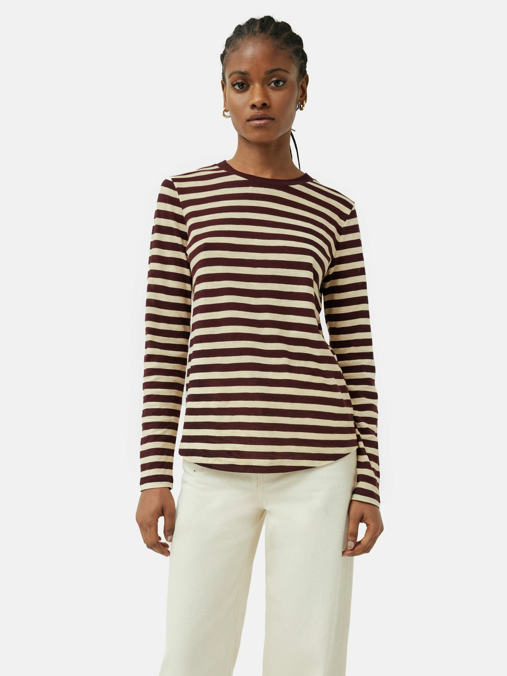 Cotton Slub Stripe Long Sleeve Tee | Burgundy 4 Cotton Slub Stripe Long Sleeve Tee | Burgundy - Image 4