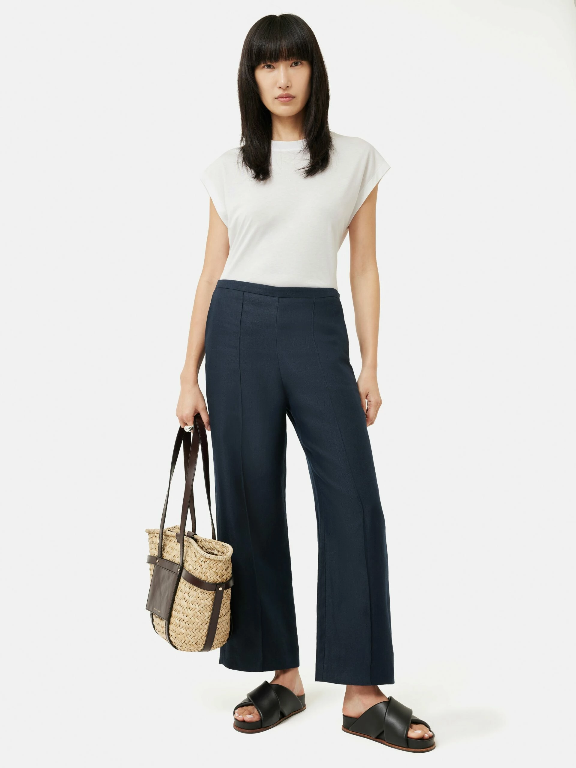 Linen Herringbone Palazzo | Navy 2 Linen Herringbone Palazzo | Navy - Image 2