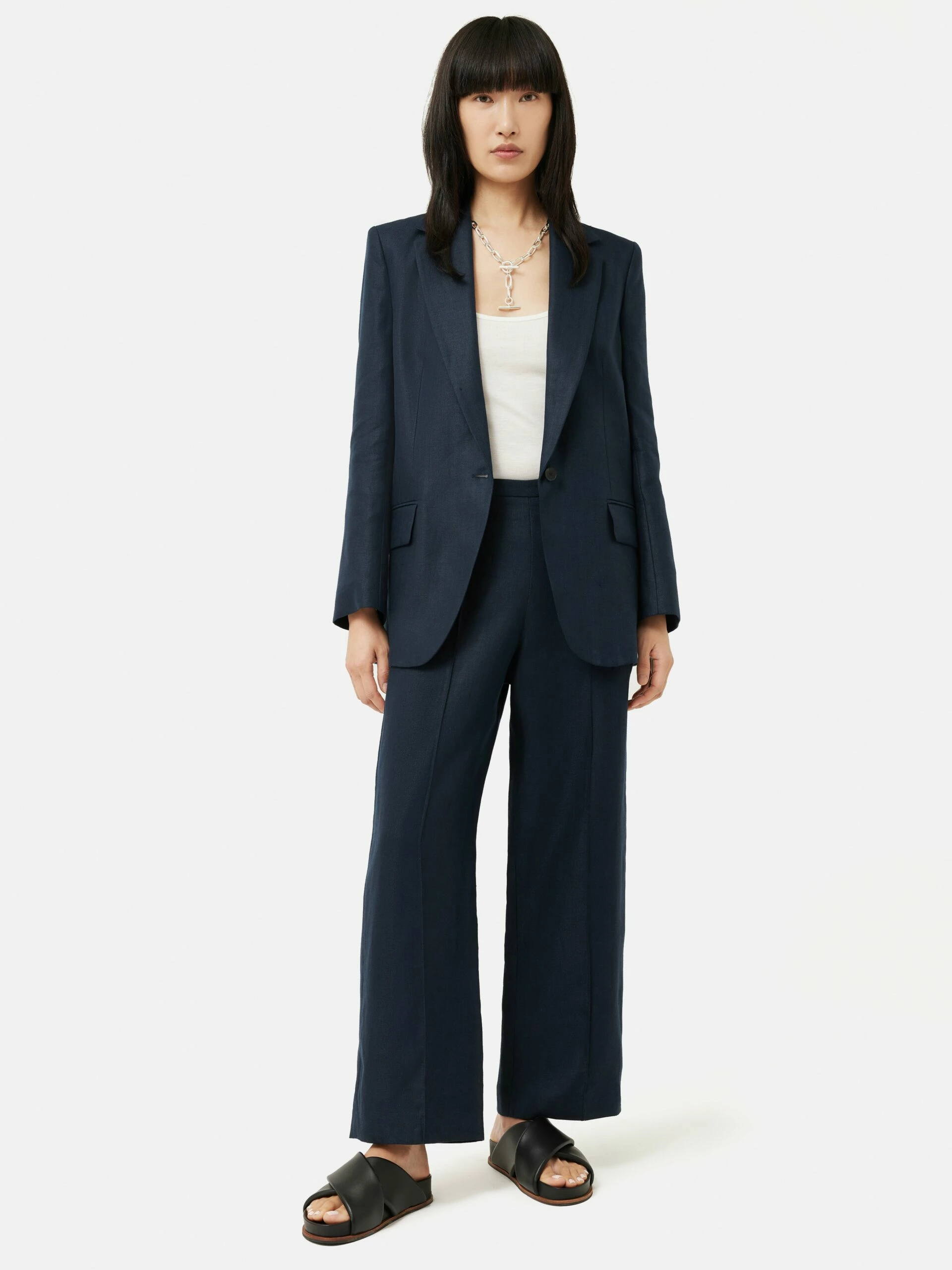 Linen Herringbone Palazzo | Navy 3 Linen Herringbone Palazzo | Navy - Image 3