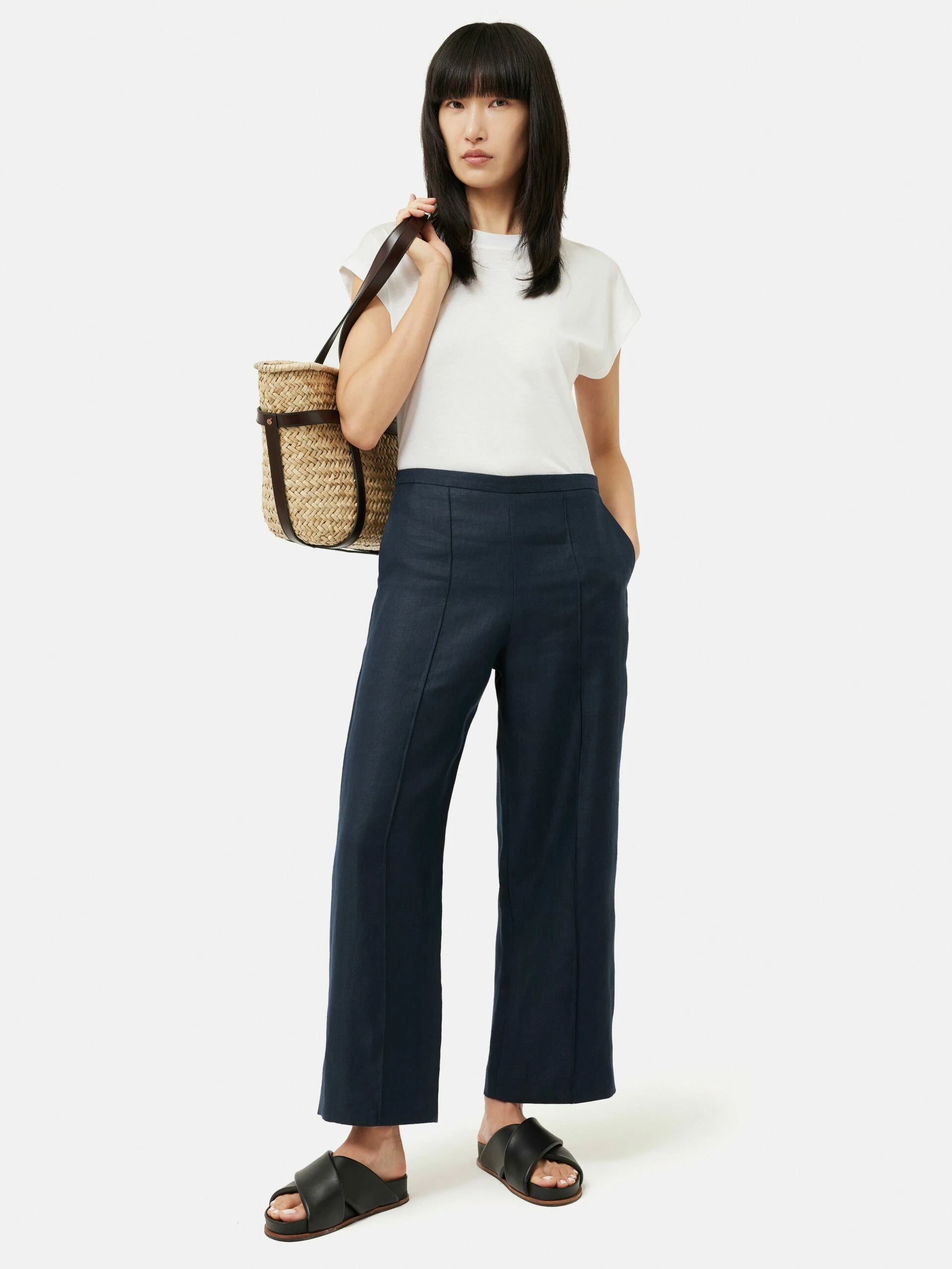 Linen Herringbone Palazzo | Navy 6 Linen Herringbone Palazzo | Navy - Image 6