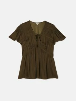 Recycled Satin Drape Top | Khaki 10 Recycled Satin Drape Top | Khaki -Jigsaw Shop J46865 GN020 STILL 10