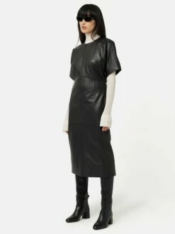 Leather Midi Dress | Black 10 Leather Midi Dress | Black -Jigsaw Shop J46874 BK000 2