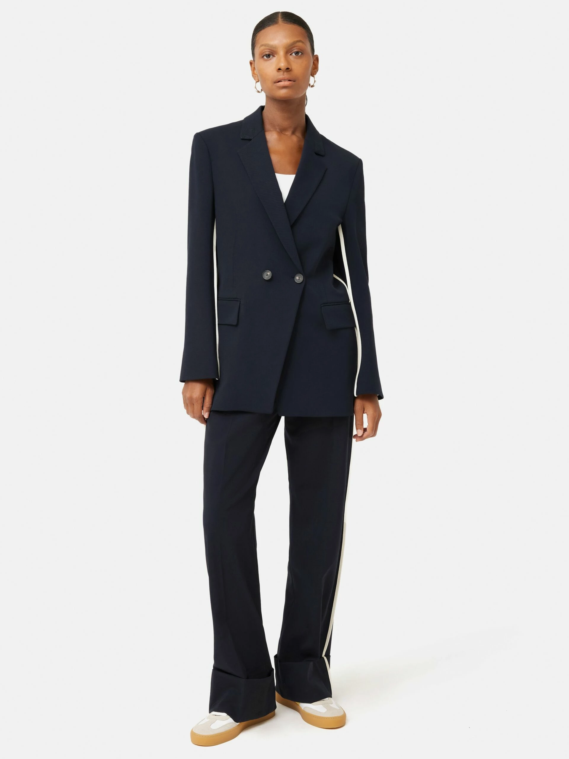 Piped Detail Tailored Blazer | Navy 3 Piped Detail Tailored Blazer | Navy - Image 3