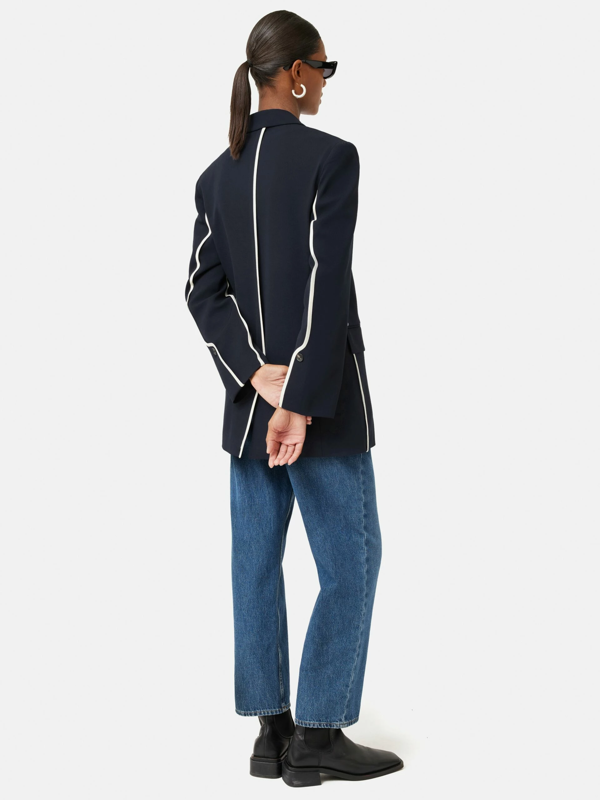 Piped Detail Tailored Blazer | Navy 4 Piped Detail Tailored Blazer | Navy - Image 4