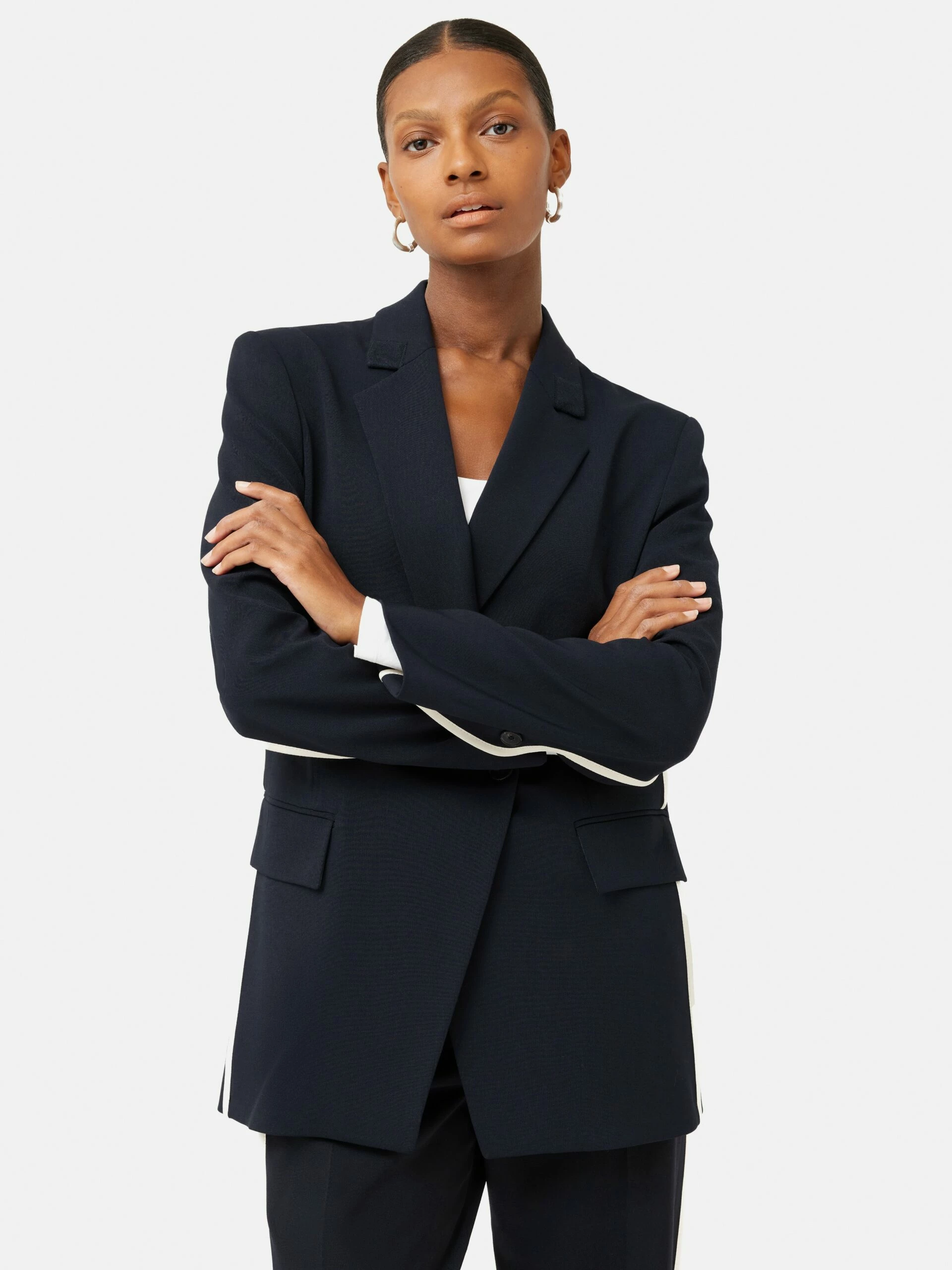 Piped Detail Tailored Blazer | Navy 2 Piped Detail Tailored Blazer | Navy - Image 2