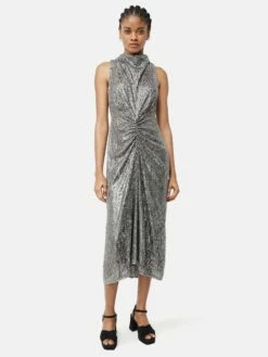 Sequin High Neck Dress | Gunmetal