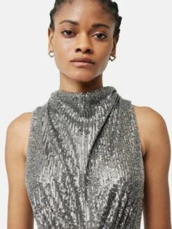 Sequin High Neck Dress | Gunmetal -Jigsaw Shop J46935 GY012 7