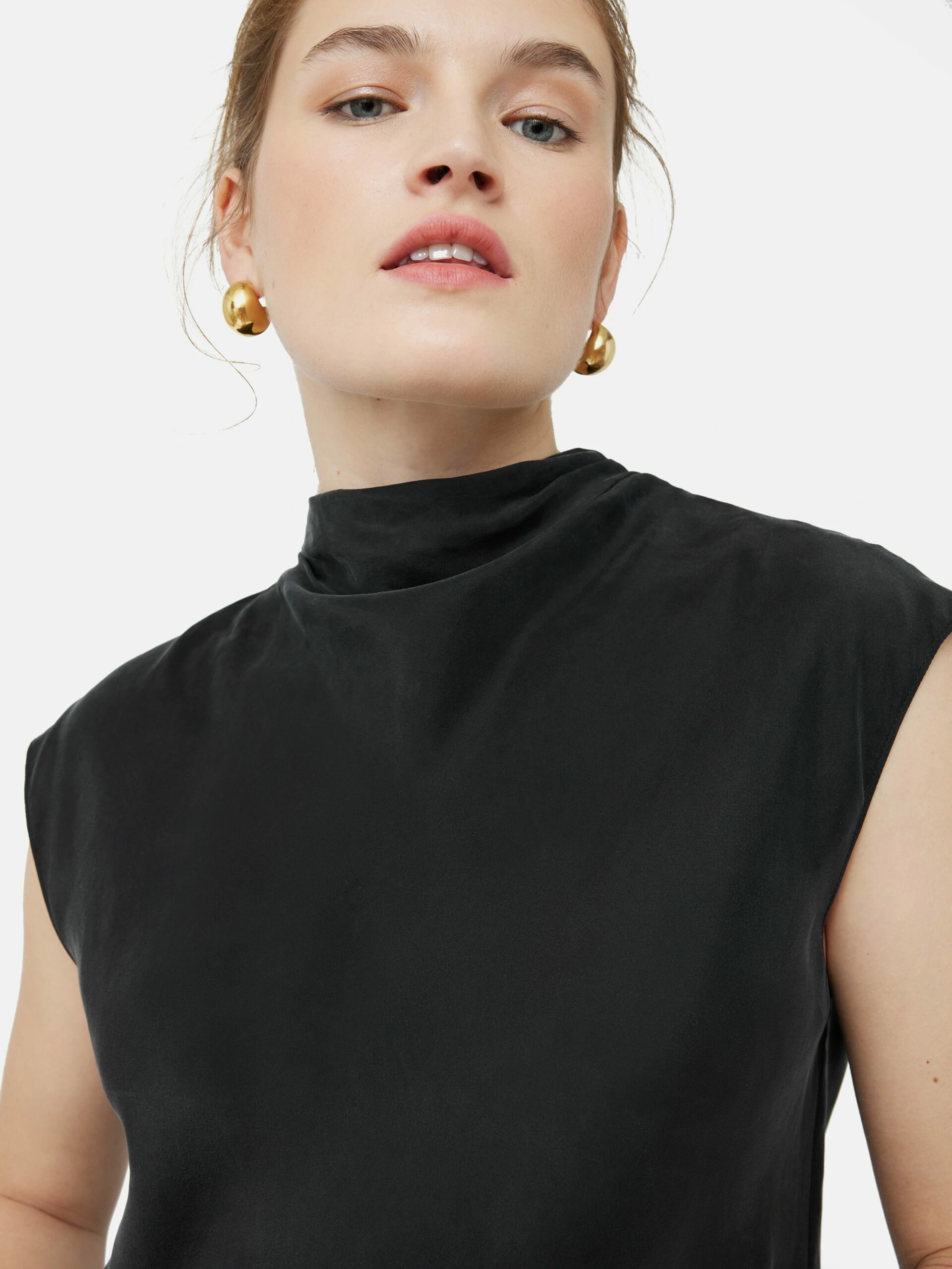 Silk Habotai Cowl Neck Top | Black 2 Silk Habotai Cowl Neck Top | Black - Image 2