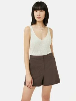 Linen Cotton V Neck Vest | Ivory -Jigsaw Shop J46991 CR018 0