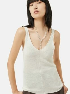 Linen Cotton V Neck Vest | Ivory -Jigsaw Shop J46991 CR018 1