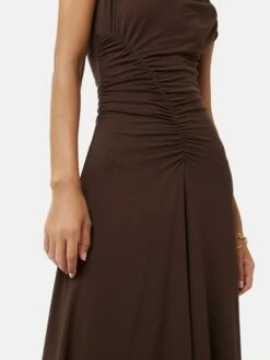 Drape Pleat Jersey Dress | Brown -Jigsaw Shop J47005 BR000 7