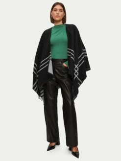 Checked Wool Blend Reversible Cape | Grey -Jigsaw Shop J47024 GY000 1