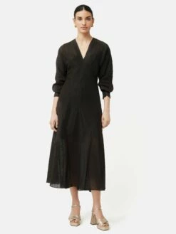 Silk Linen Gauze Maxi Dress | Brown