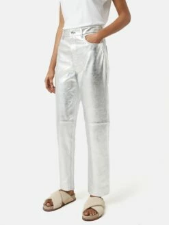 Delmont Leather Straight Jean | Silver