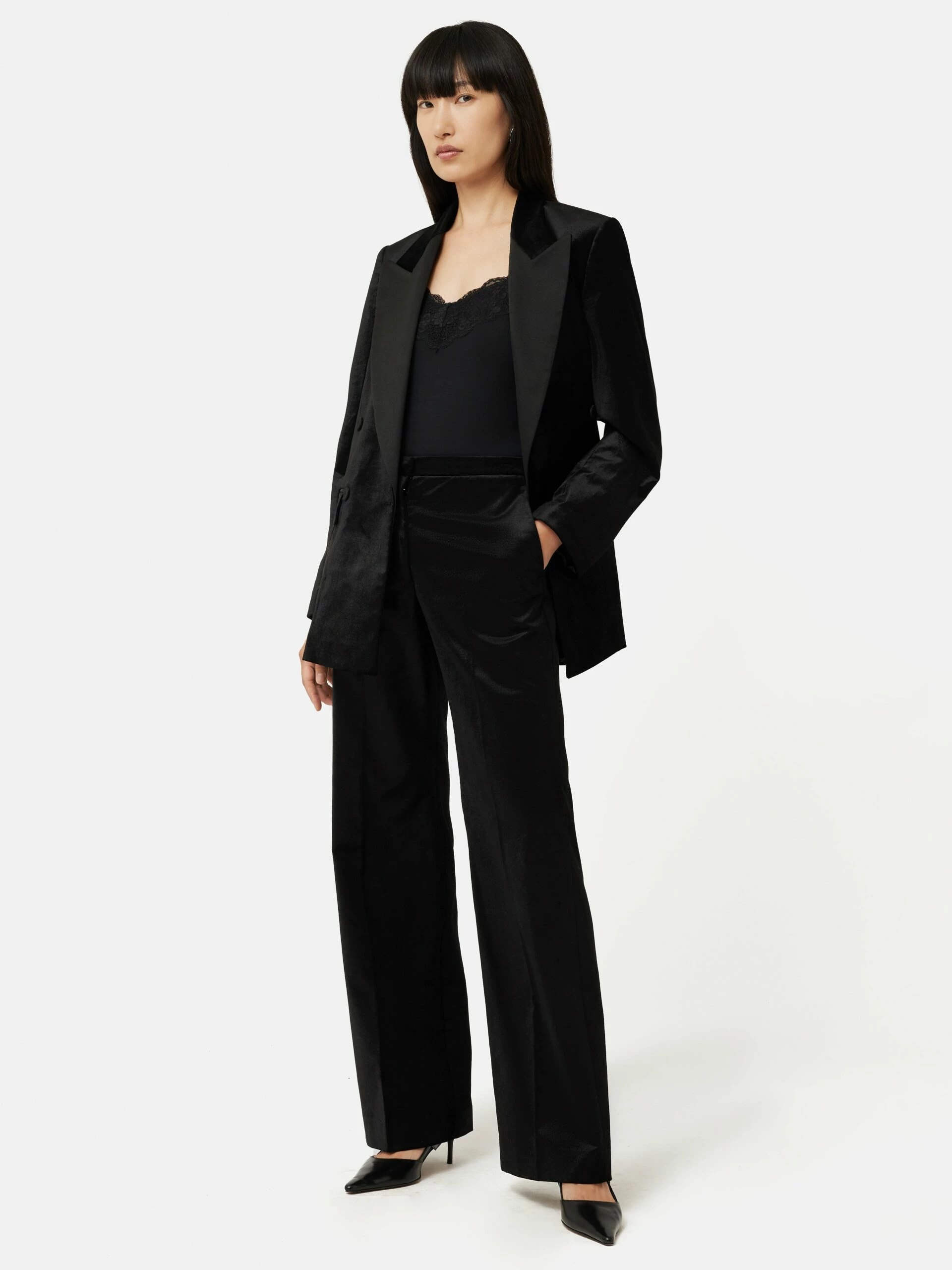 Velvet Wide Leg Trouser | Black 2 Velvet Wide Leg Trouser | Black - Image 2
