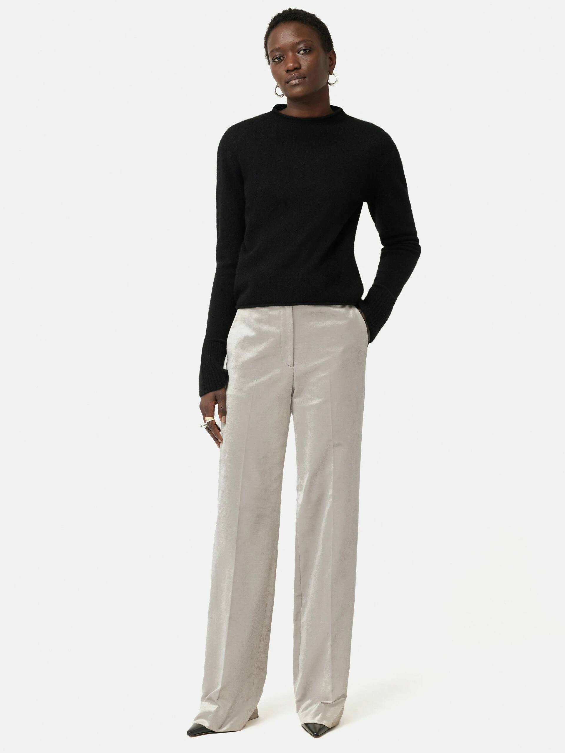 Velvet Wide Leg Trouser | Grey 3 Velvet Wide Leg Trouser | Grey - Image 3