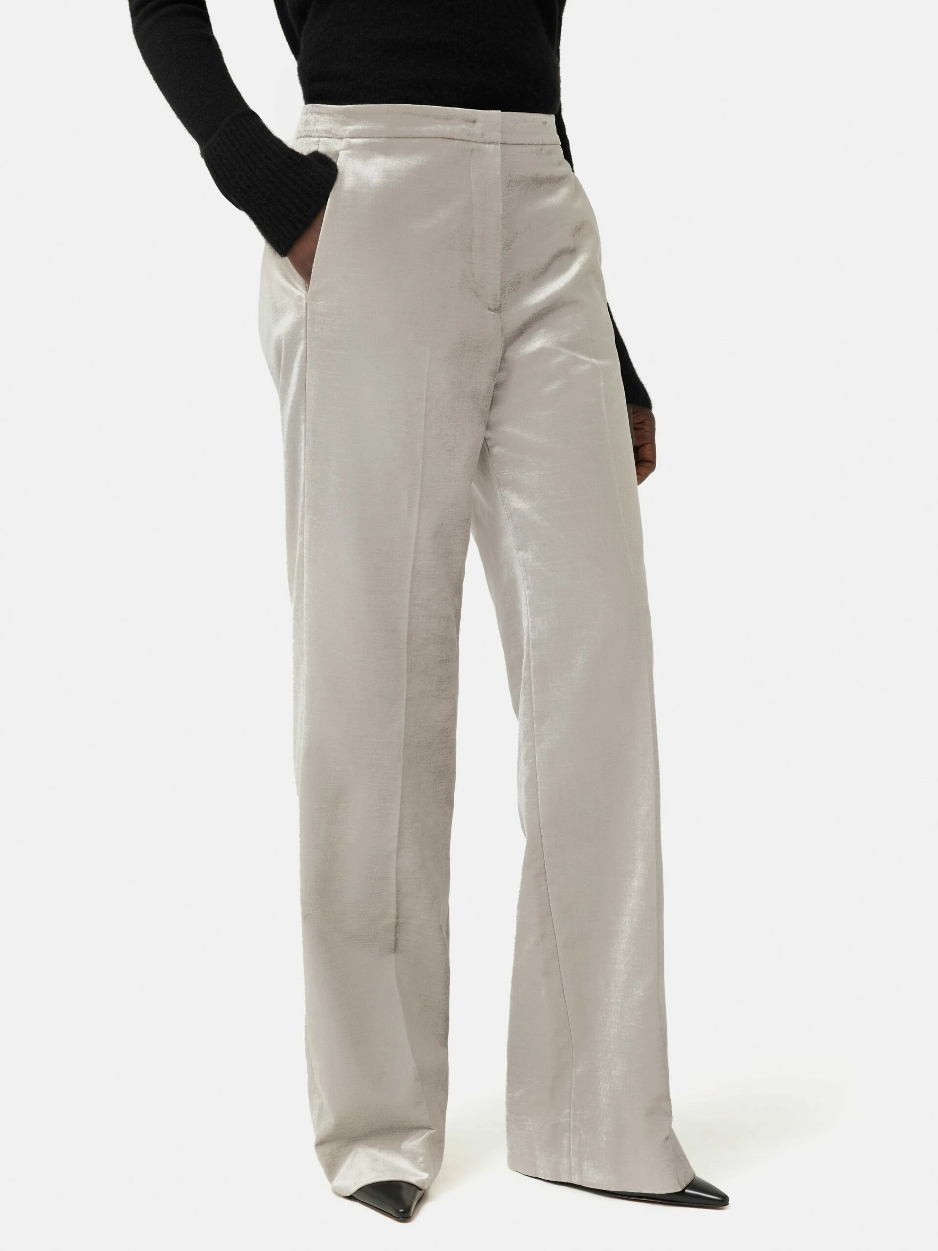 Velvet Wide Leg Trouser | Grey 1 Velvet Wide Leg Trouser | Grey