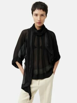 Crinkle Viscose Scarf Top | Black -Jigsaw Shop J47122 BK000 8