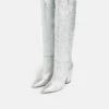 Anika Knee High Heeled Boot | Silver