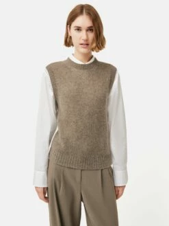 Cashmere Crew Neck Tank | Brown -Jigsaw Shop J47265 BR000 4