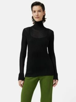 Fluted Cuff Plisse Knit Top | Black -Jigsaw Shop J47274 BK000 3