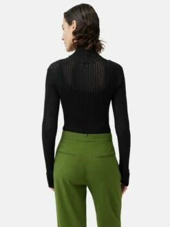 Fluted Cuff Plisse Knit Top | Black -Jigsaw Shop J47274 BK000 5