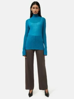 Fluted Cuff Plisse Knit Top | Blue -Jigsaw Shop J47274 BL000 4