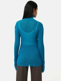 Fluted Cuff Plisse Knit Top | Blue -Jigsaw Shop J47274 BL000 5