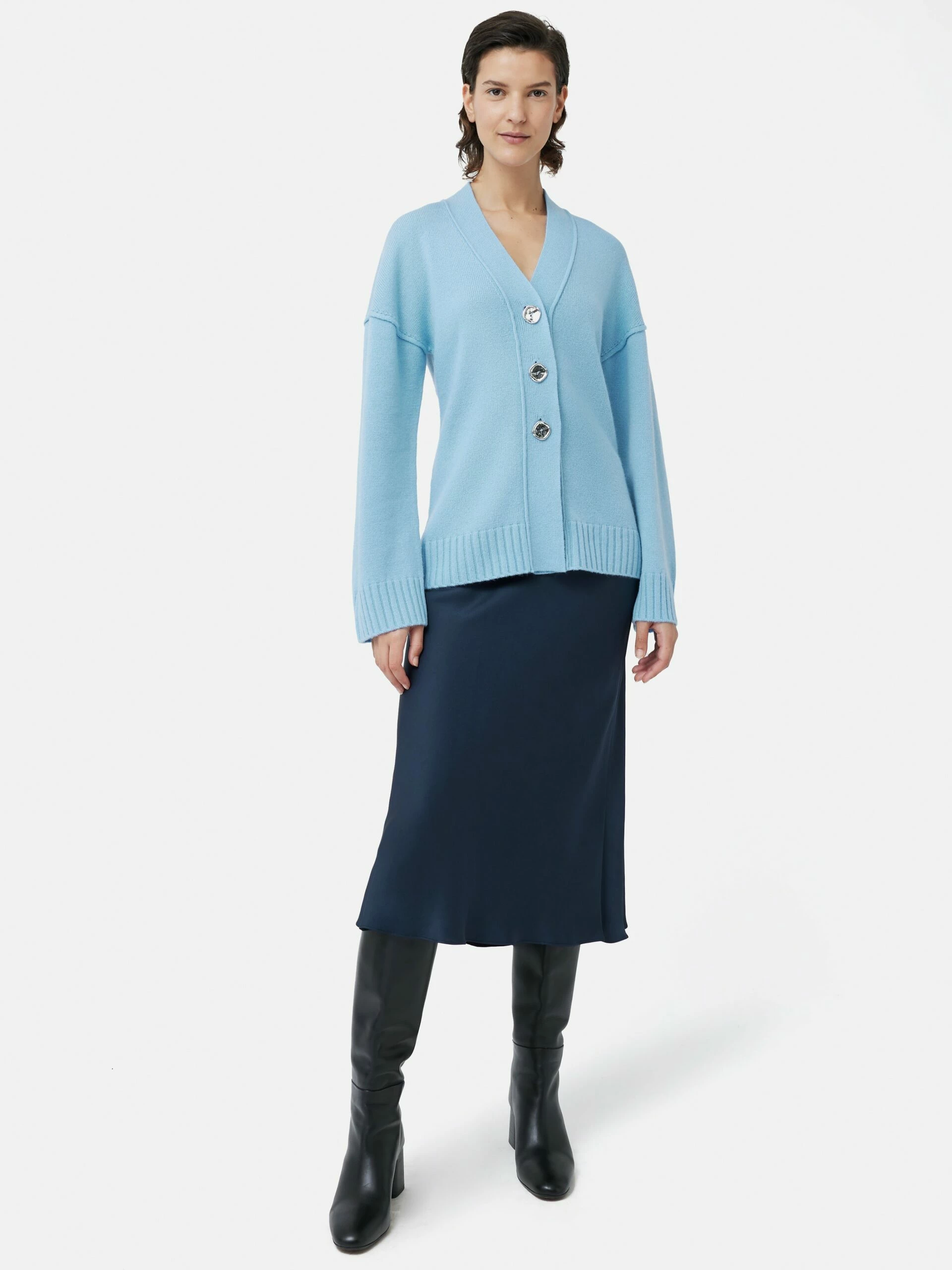 Metallic Button Cardigan | Blue 3 Metallic Button Cardigan | Blue - Image 3