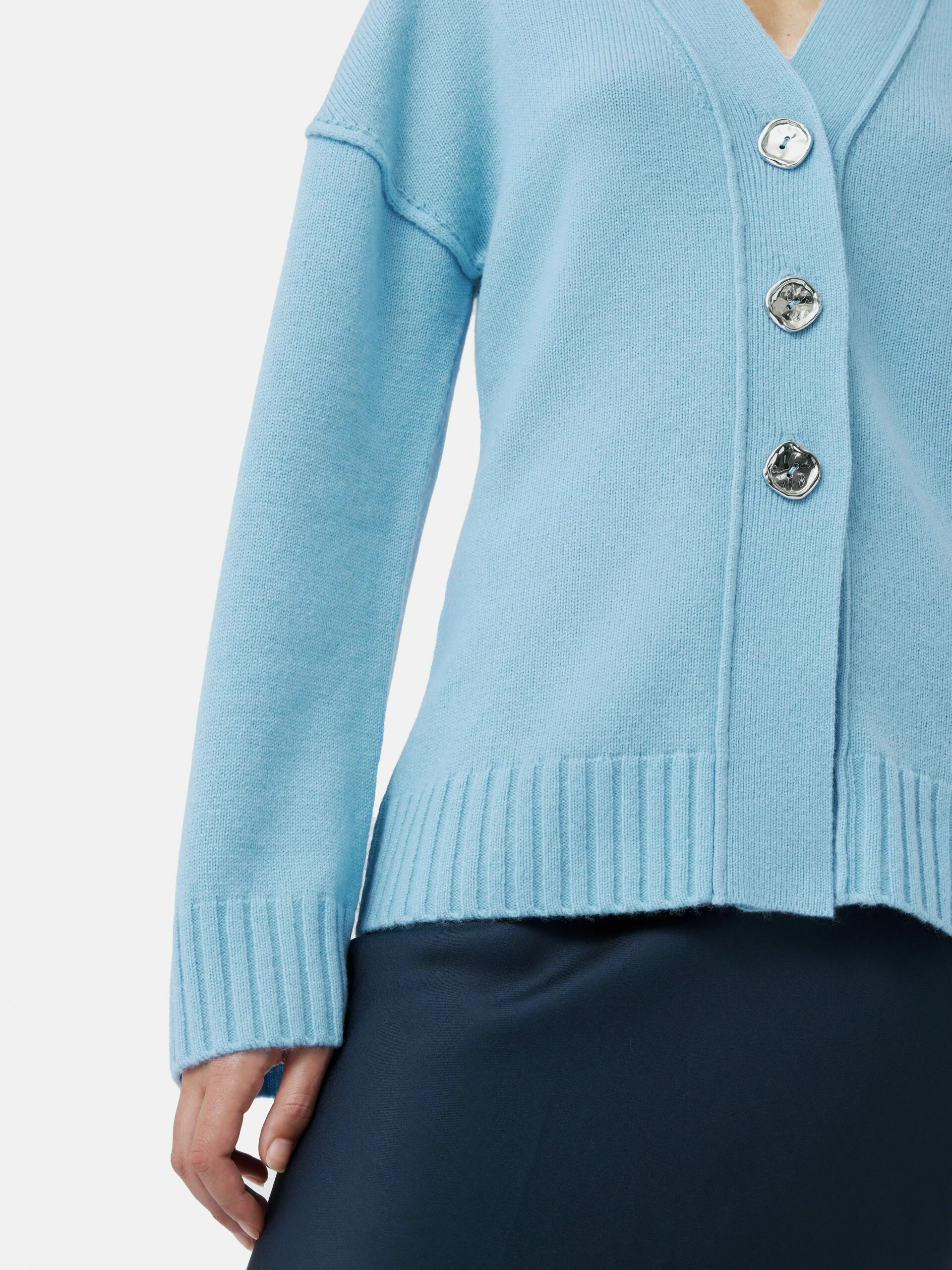 Metallic Button Cardigan | Blue 6 Metallic Button Cardigan | Blue - Image 6