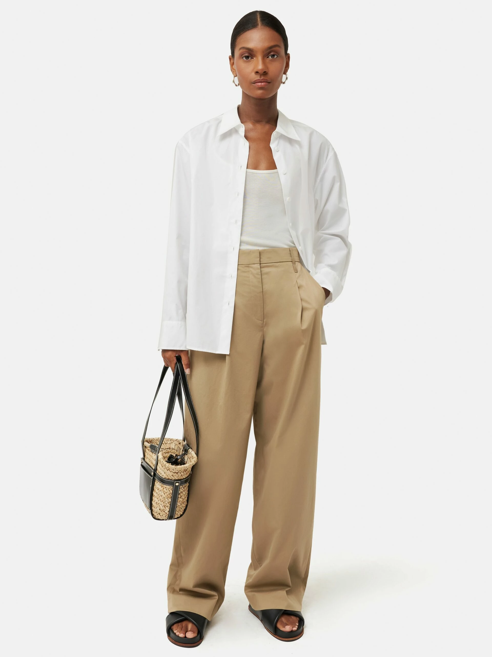 Cotton Pleat Front Trouser | Stone 4 Cotton Pleat Front Trouser | Stone - Image 4