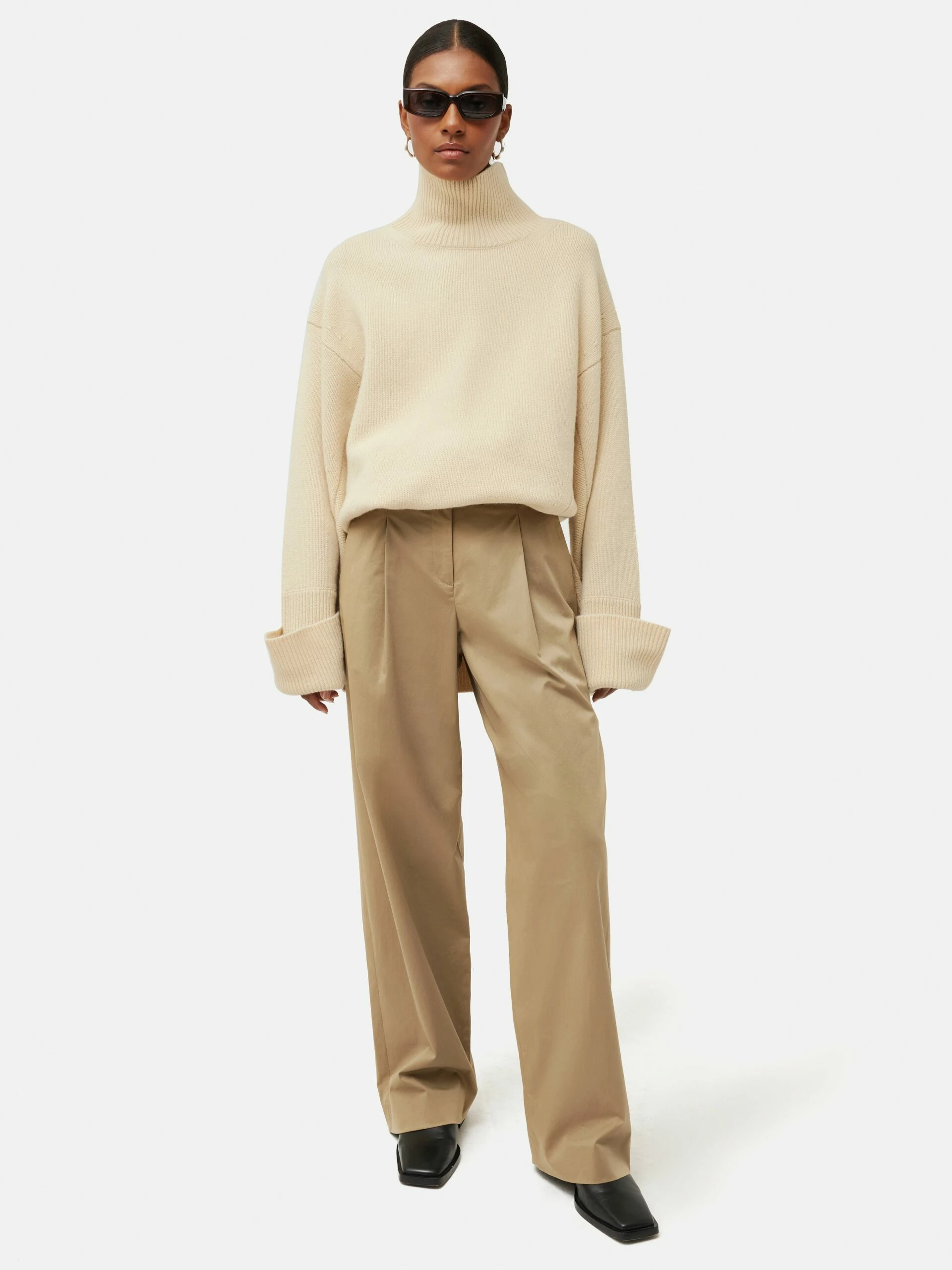 Cotton Pleat Front Trouser | Stone 2 Cotton Pleat Front Trouser | Stone - Image 2