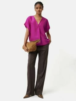 Silk Habotai V Neck Top | Pink -Jigsaw Shop J47312 PI000 2