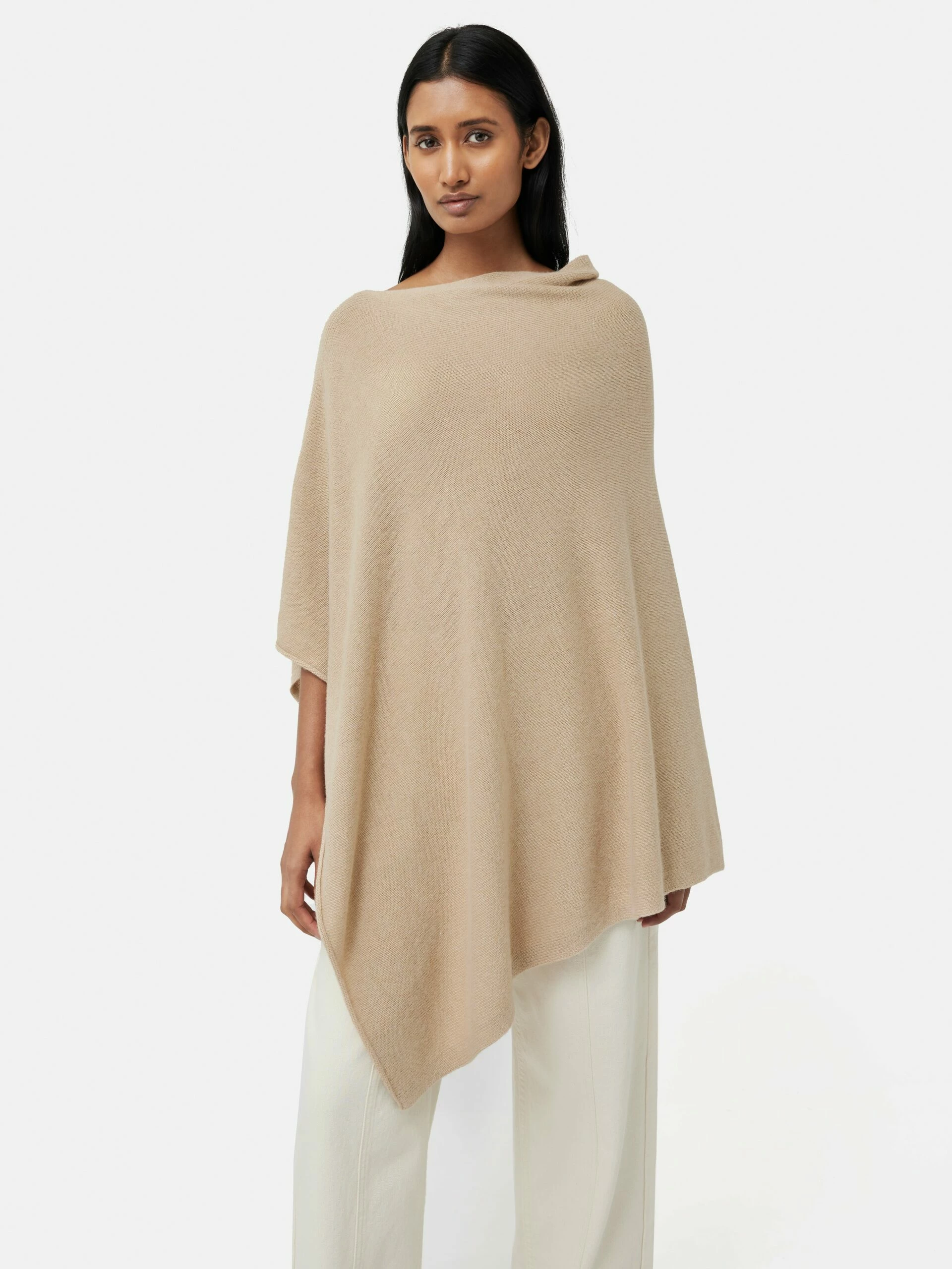 Wool Cashmere Blend Drape Poncho | Beige 4 Wool Cashmere Blend Drape Poncho | Beige - Image 4