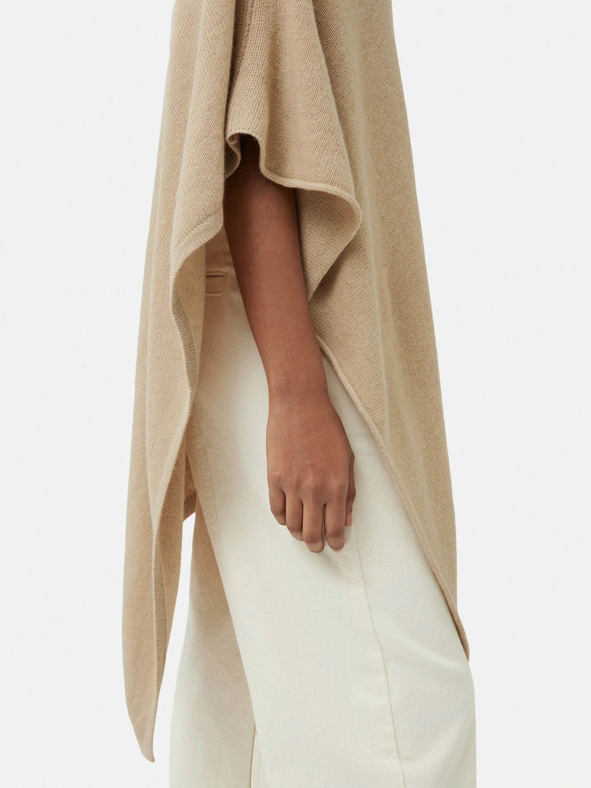 Wool Cashmere Blend Drape Poncho | Beige 3 Wool Cashmere Blend Drape Poncho | Beige - Image 3