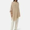 Wool Cashmere Blend Drape Poncho | Beige