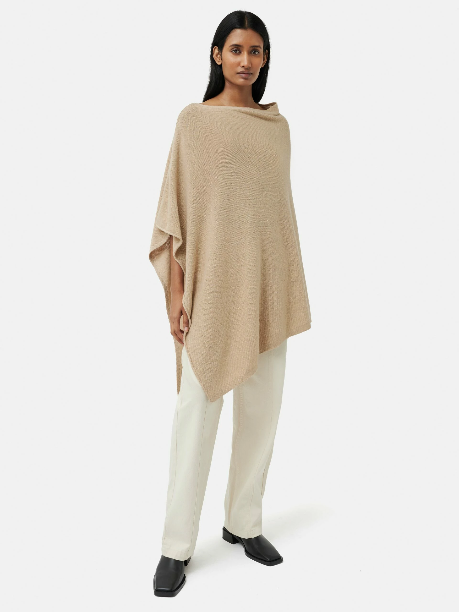 Wool Cashmere Blend Drape Poncho | Beige 1 Wool Cashmere Blend Drape Poncho | Beige