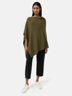 Wool Cashmere Blend Drape Poncho | Green -Jigsaw Shop J47336 GN000 2