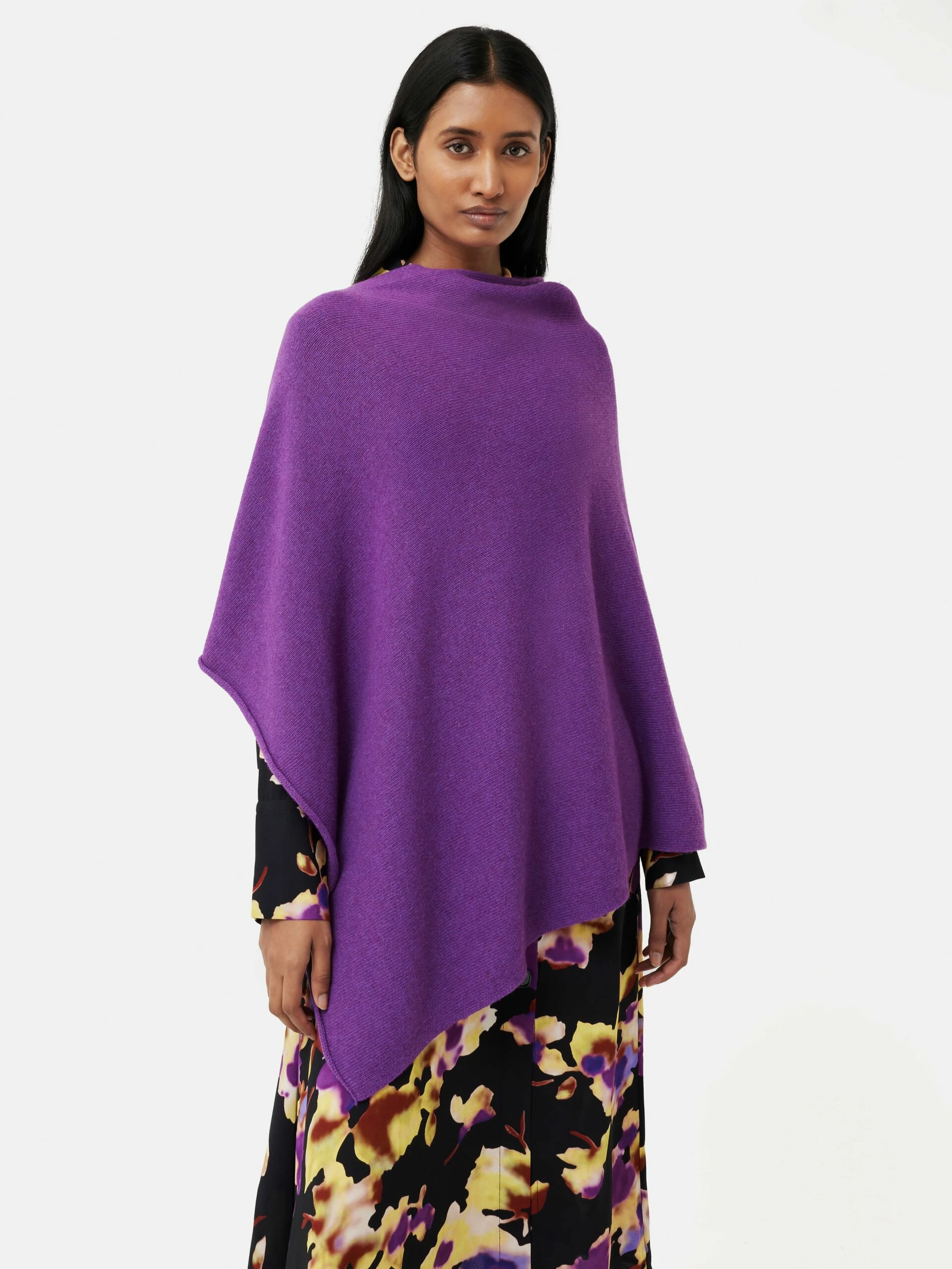 Wool Cashmere Blend Drape Poncho | Purple 1 Wool Cashmere Blend Drape Poncho | Purple