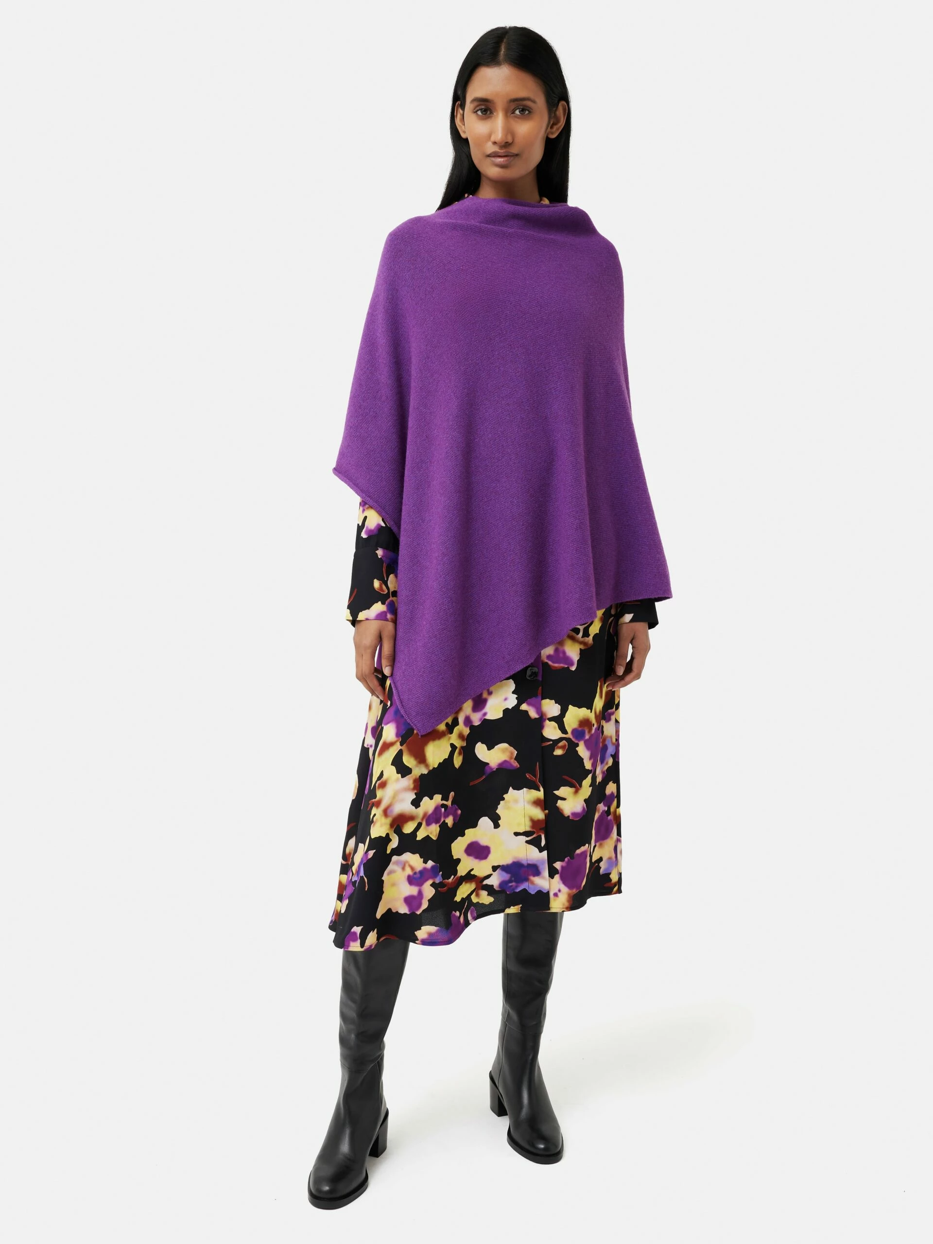 Wool Cashmere Blend Drape Poncho | Purple 4 Wool Cashmere Blend Drape Poncho | Purple - Image 4