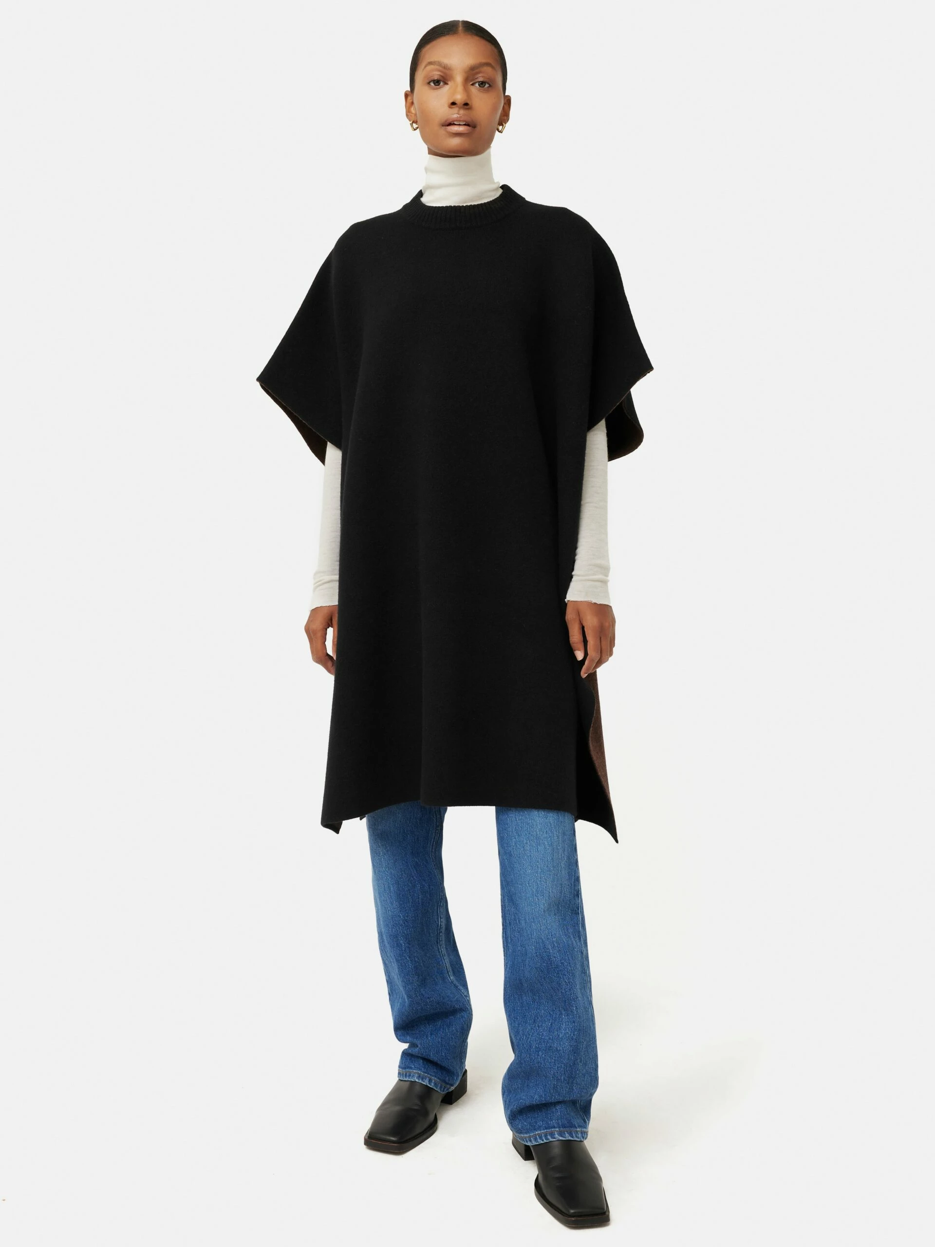 Double Faced Long Poncho | Black 1 Double Faced Long Poncho | Black