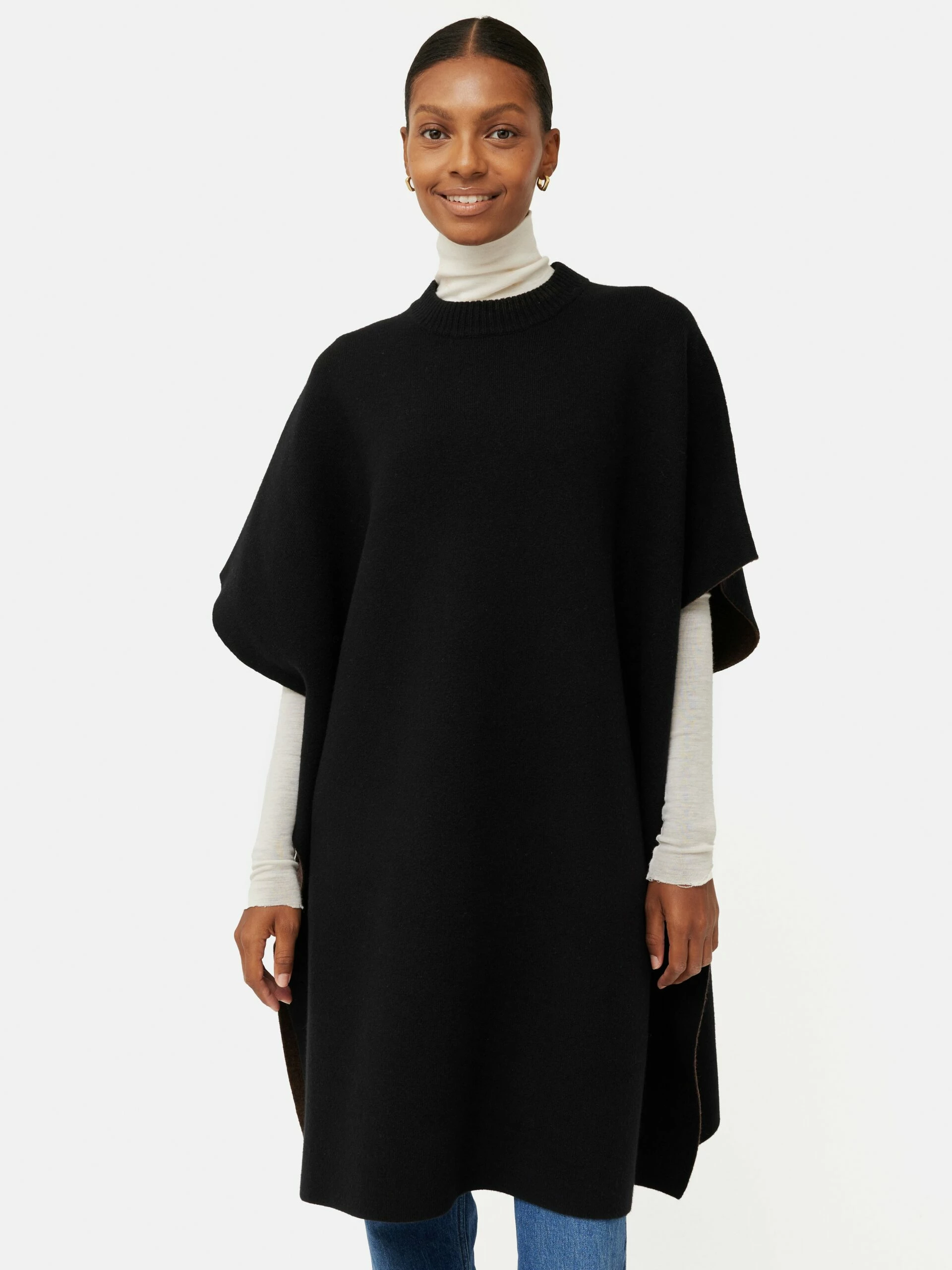 Double Faced Long Poncho | Black 3 Double Faced Long Poncho | Black - Image 3