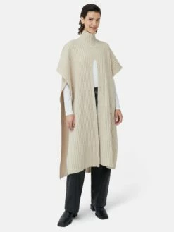 Long Slit Poncho | Cream