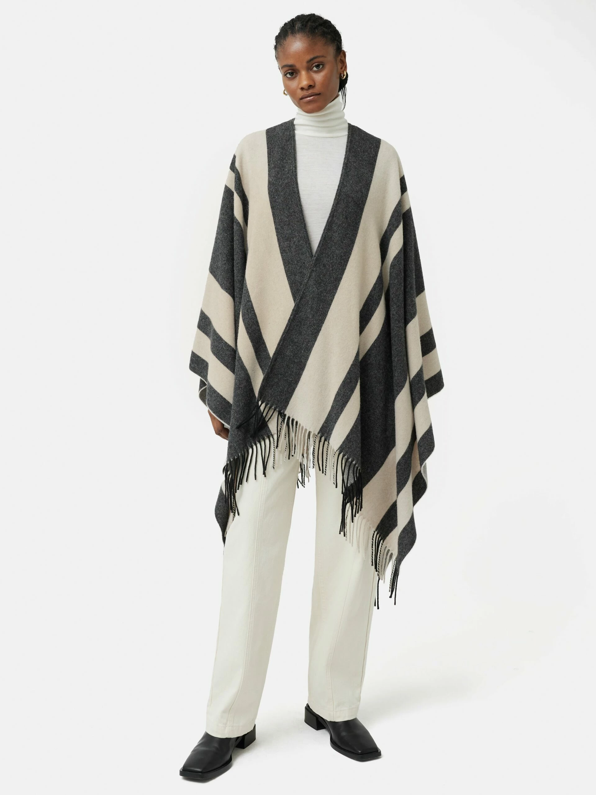 Striped Wool Blend Cape | Grey 1 Striped Wool Blend Cape | Grey