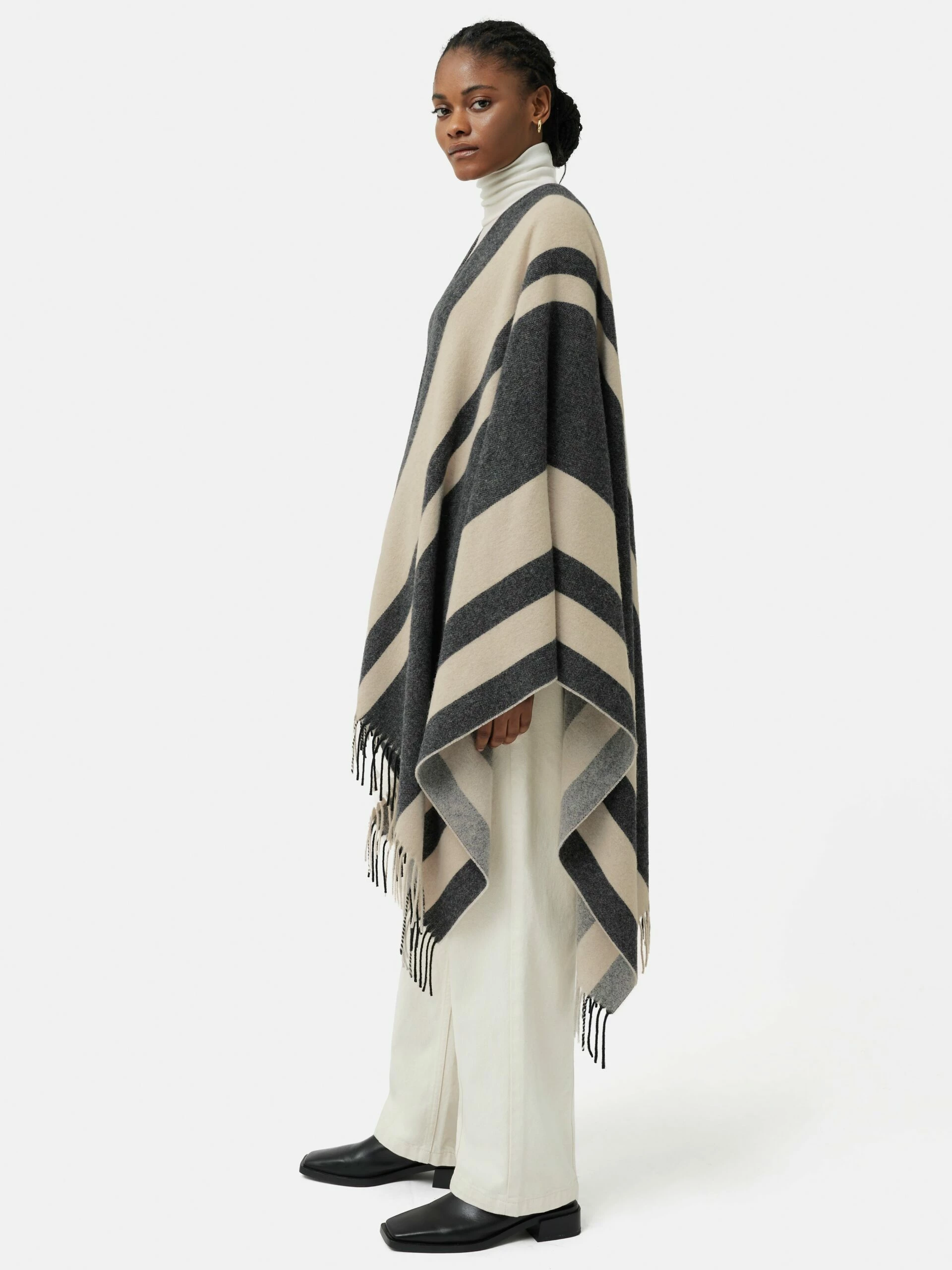 Striped Wool Blend Cape | Grey 3 Striped Wool Blend Cape | Grey - Image 3